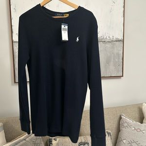 Ralph Lauren Waffle Long Sleeve Tee Navy New